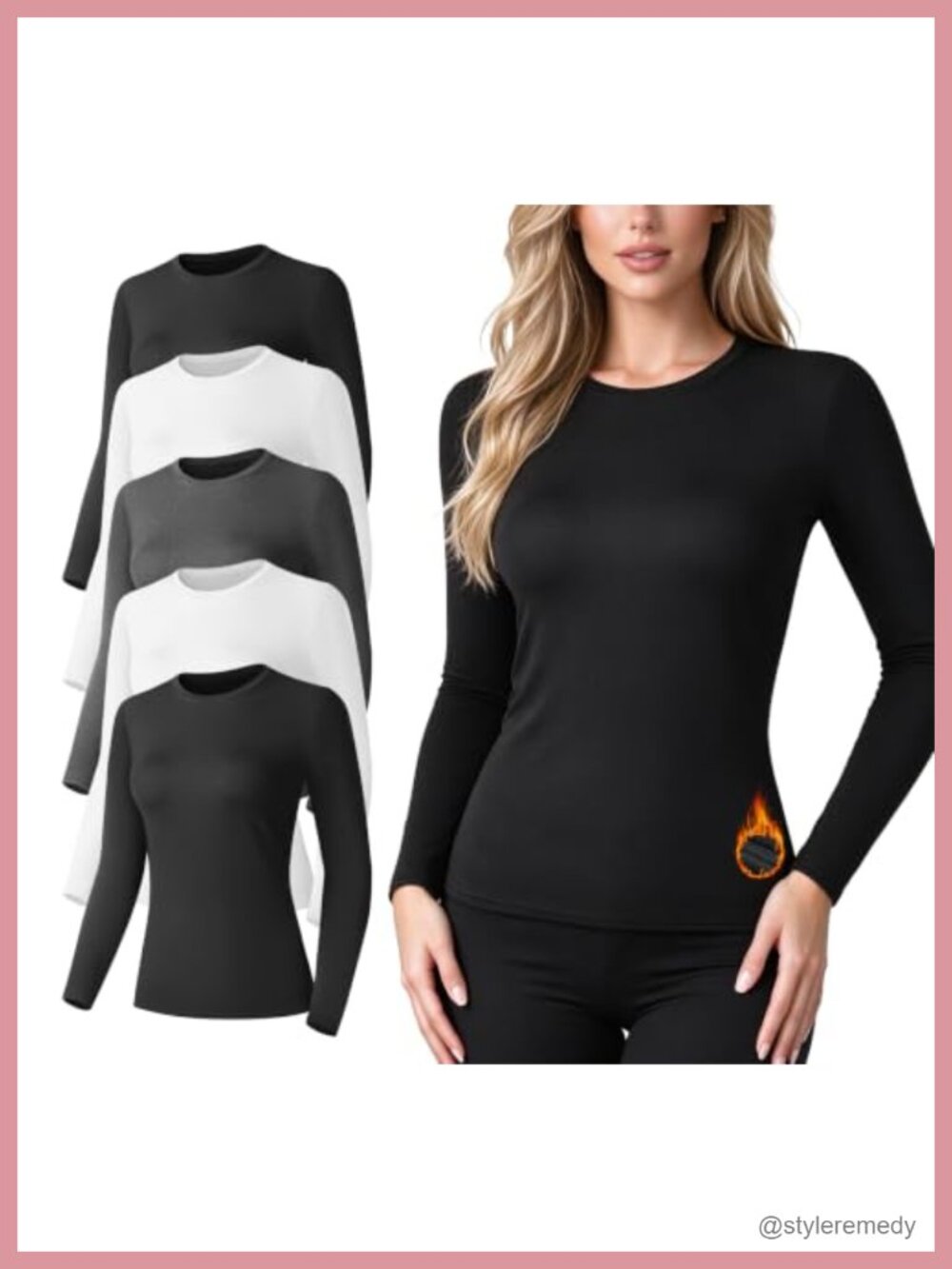 Fleece Lined Thermal Long Sleeve Crew Neck Shirts 5 Pack Base Layer